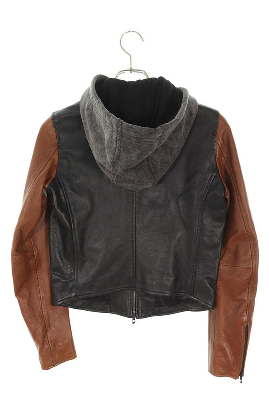 Diesel Hooded Leather Jacket Black & Brown Size 38