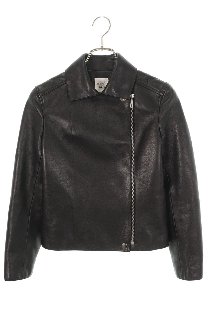 Hermes Black Calfskin Sellier Button Moto Jacket Size 34