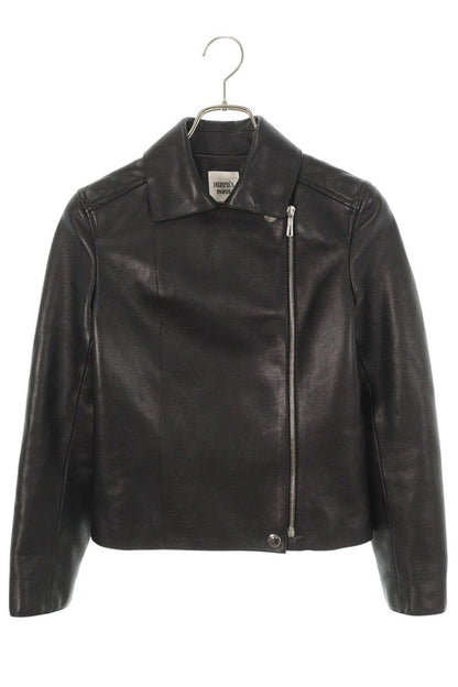 Hermes Black Calfskin Sellier Button Moto Jacket Size 34
