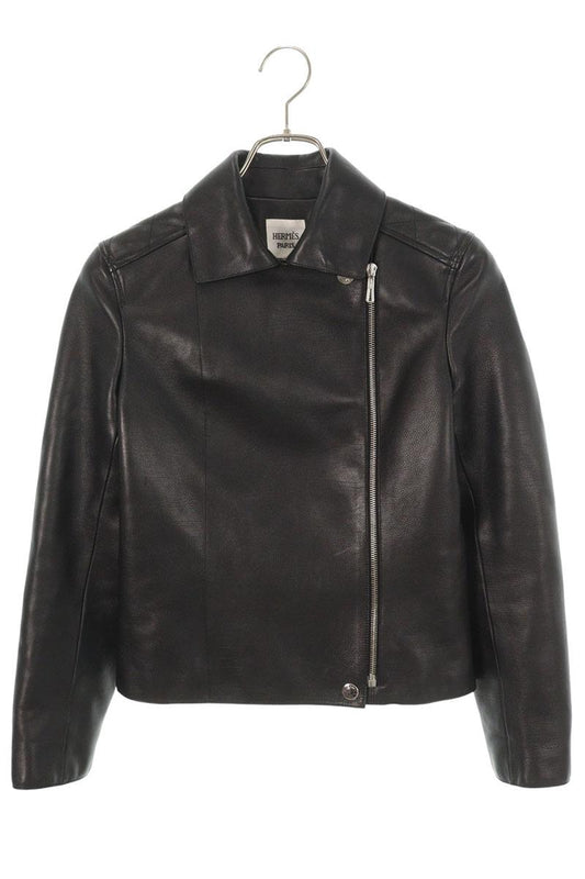 Hermes Black Calfskin Sellier Button Moto Jacket Size 34