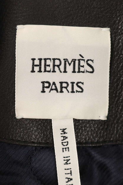 Hermes Black Calfskin Sellier Button Moto Jacket Size 34