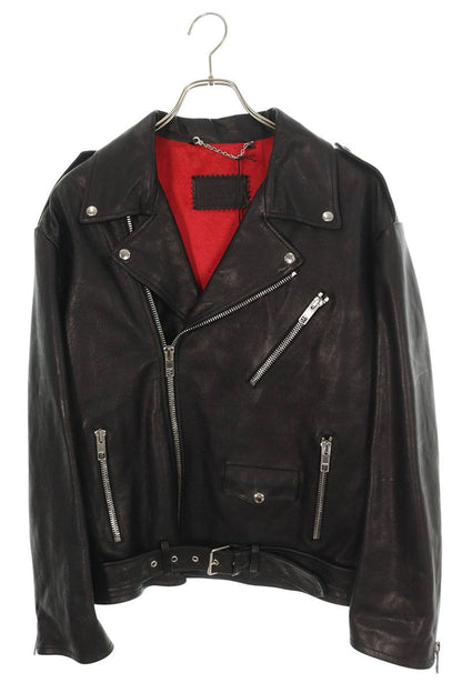 Gucci Back Logo Patch Double Rider Leather Jacket Size 36
