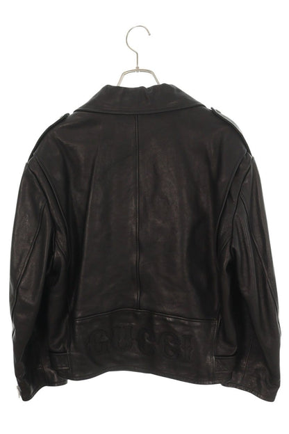 Gucci Back Logo Patch Double Rider Leather Jacket Size 36