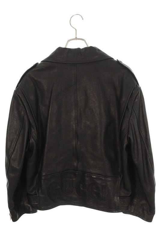 Gucci Back Logo Patch Double Rider Leather Jacket Size 36
