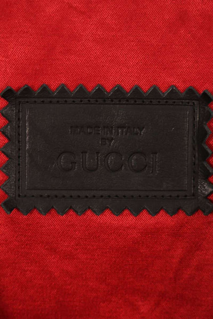 Gucci Back Logo Patch Double Rider Leather Jacket Size 36