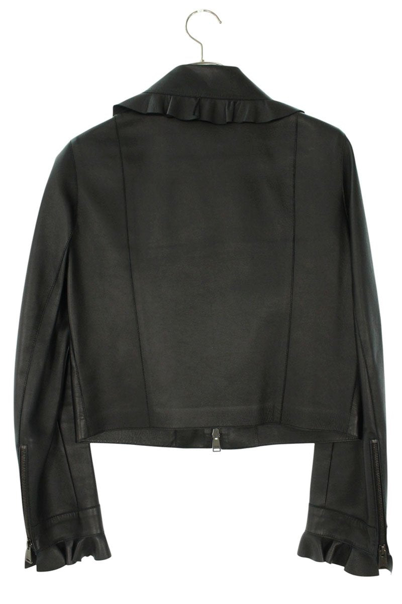 FENDI Flower Patch Lamb Leather Jacket Black Size XXS