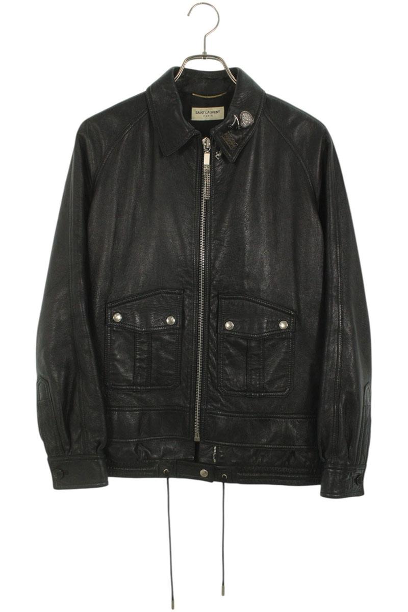 Saint Laurent Paris Pin Badge Leather Jacket Black Size F40