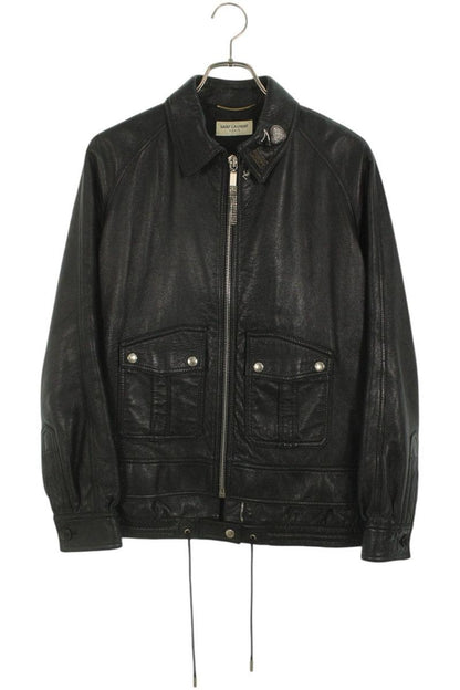 Saint Laurent Paris Pin Badge Leather Jacket Black Size F40