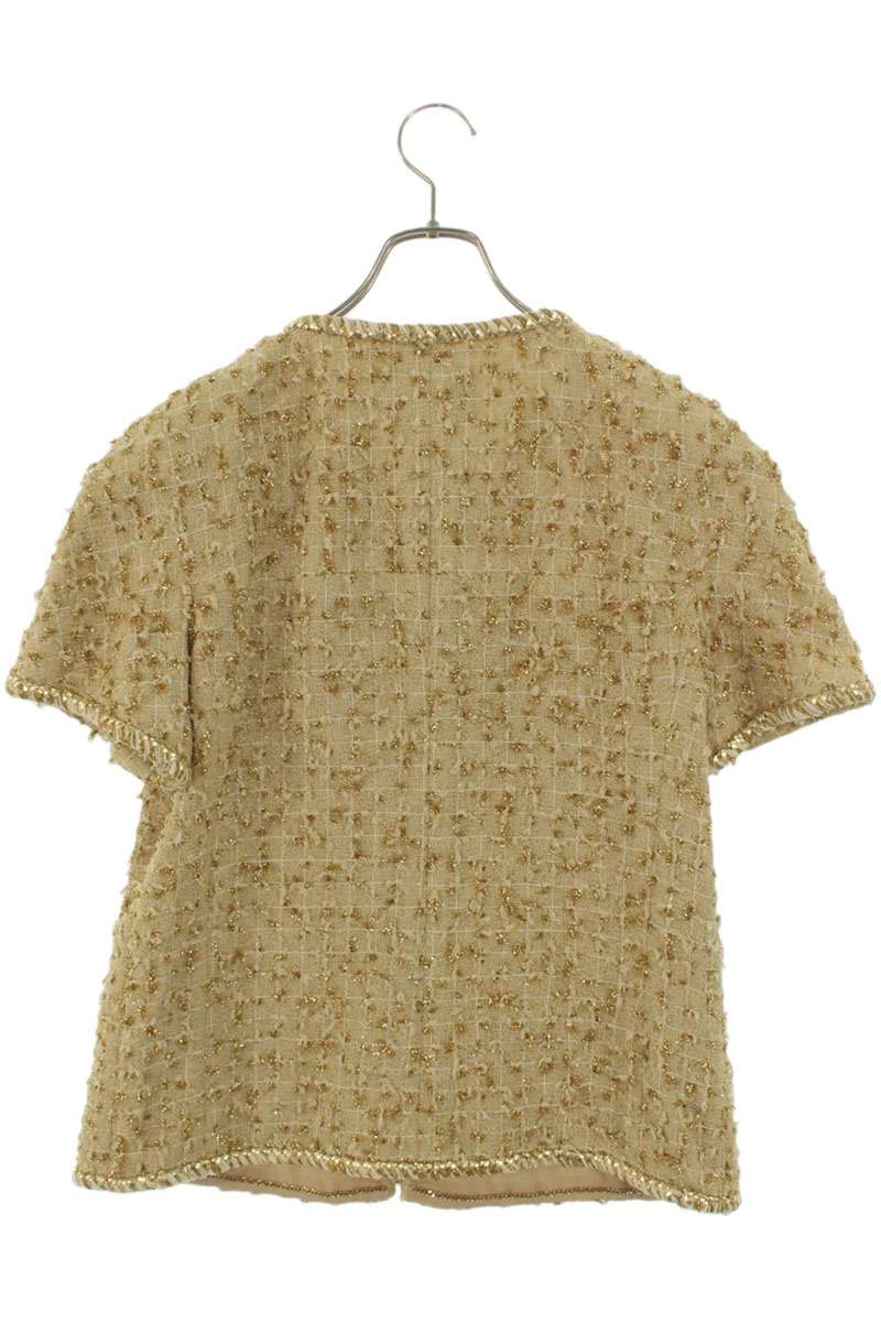 Chanel Tweed Zip-Up Jacket Beige x Gold Size 40