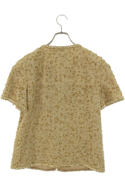 Chanel Tweed Zip-Up Jacket Beige x Gold Size 40