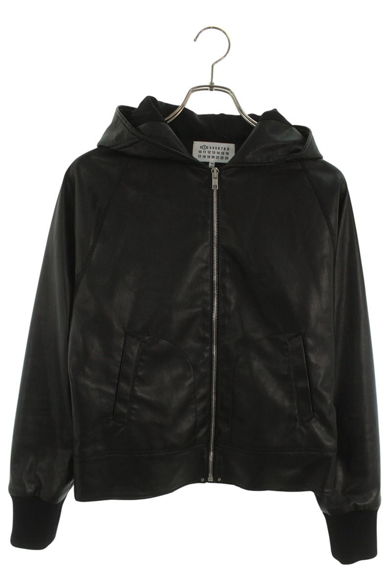 Maison Margiela Black Faux Leather Hooded Jacket Size 42