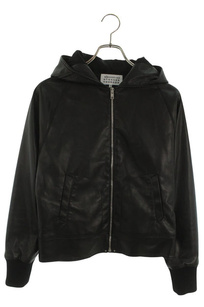 Maison Margiela Black Faux Leather Hooded Jacket Size 42