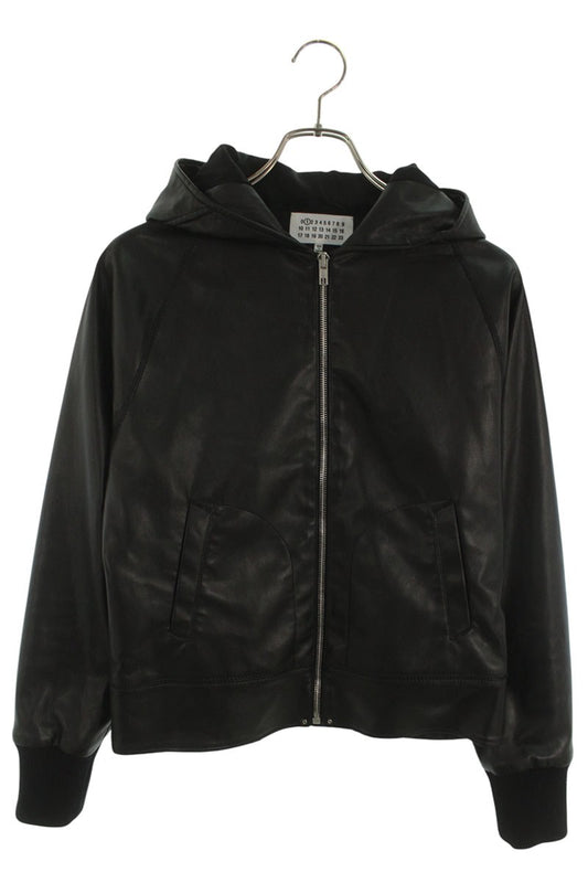 Maison Margiela Black Faux Leather Hooded Jacket Size 42
