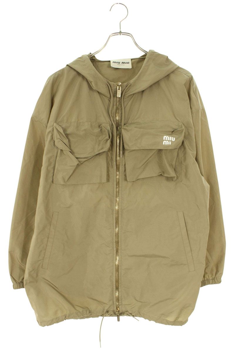 Miu Miu Khaki Logo Print Anorak Jacket Recycled Poly Size 36