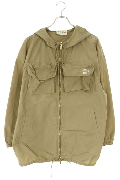 Miu Miu Khaki Logo Print Anorak Jacket Recycled Poly Size 36