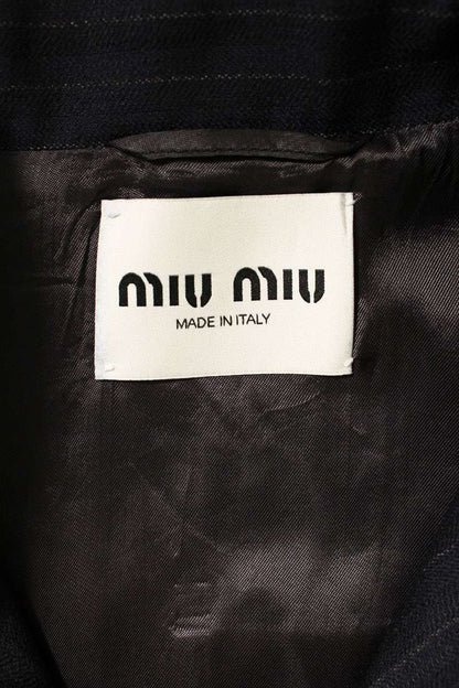 Miu Miu Logo Patch Zip Up Jacket Dark Navy Wool Size 38