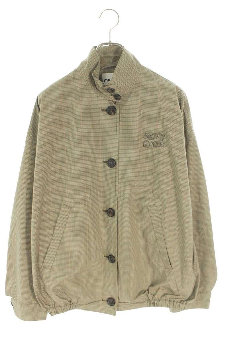 Miu Miu Logo Embroidery Check Blouson Beige Size 36