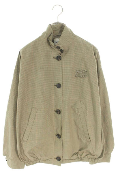 Miu Miu Logo Embroidery Check Blouson Beige Size 36