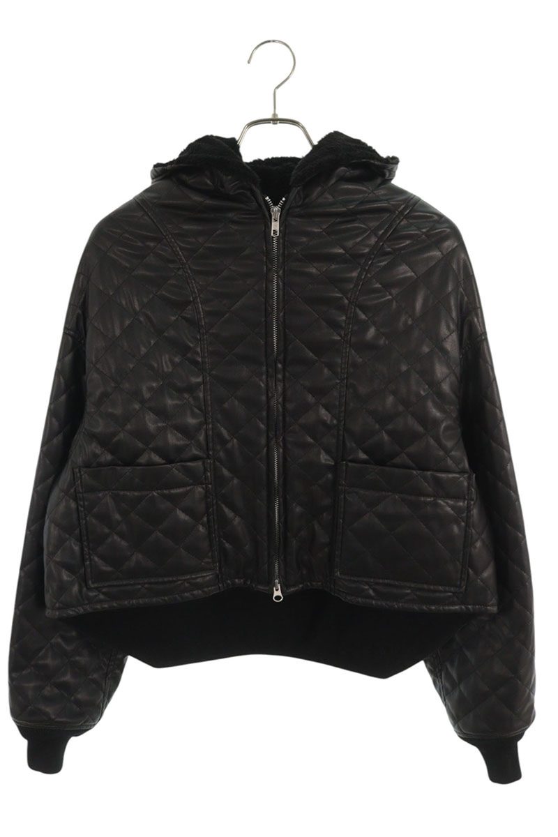 Vintage Faux Leather Quilted Hooded Blouson Black Size M
