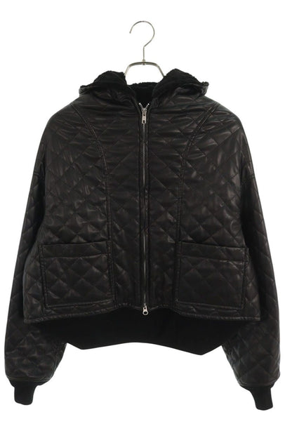 Vintage Faux Leather Quilted Hooded Blouson Black Size M
