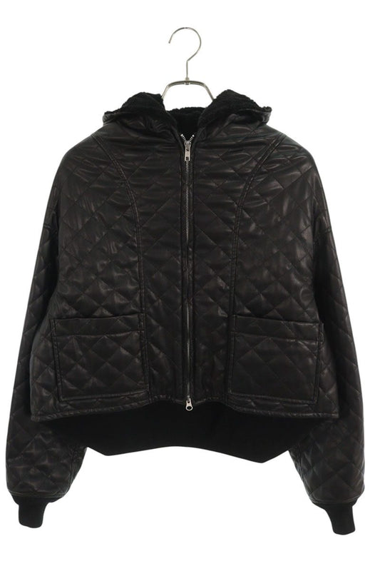 Vintage Faux Leather Quilted Hooded Blouson Black Size M