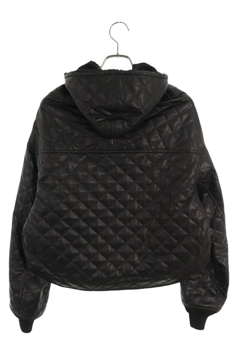 Vintage Faux Leather Quilted Hooded Blouson Black Size M