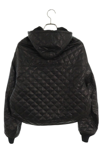 Vintage Faux Leather Quilted Hooded Blouson Black Size M