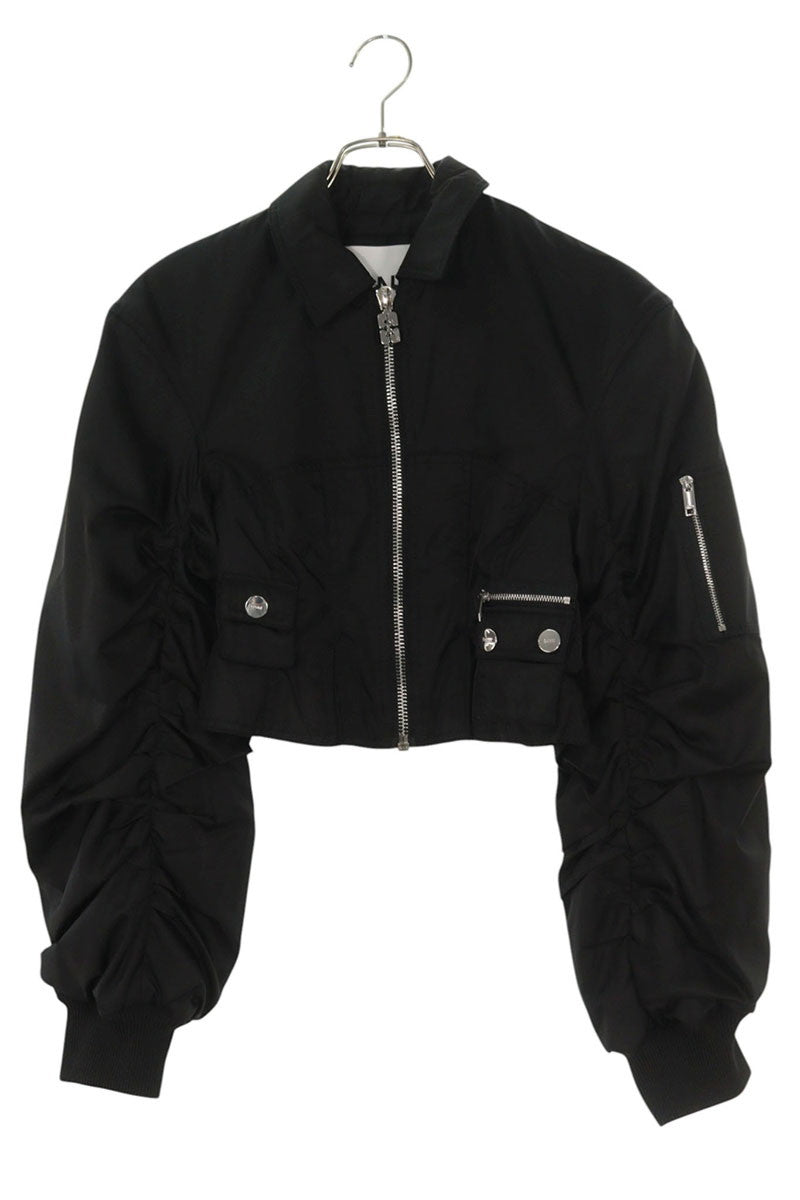 Ganni Black Stretch Nylon Zip-Up Blouson Size 34