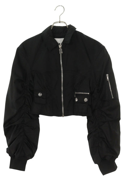 Ganni Black Stretch Nylon Zip-Up Blouson Size 34