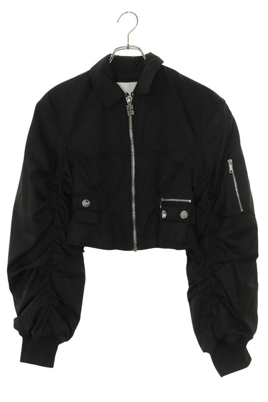 Ganni Black Stretch Nylon Zip-Up Blouson Size 34