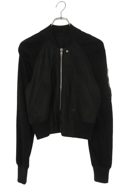 Rick Owens Leather Trim Cropped Bomber Jacket Black Size 40
