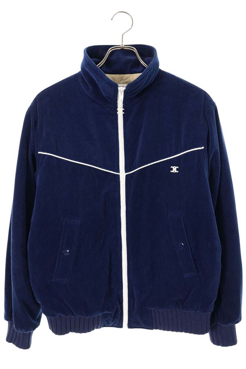 Celine Blue Triomphe Embroidered Corduroy Jacket Size XS