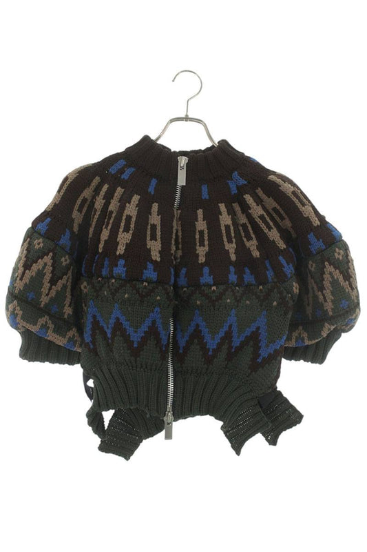 Sacai Brown Polyester Asymmetric Knit Blouson Size 1