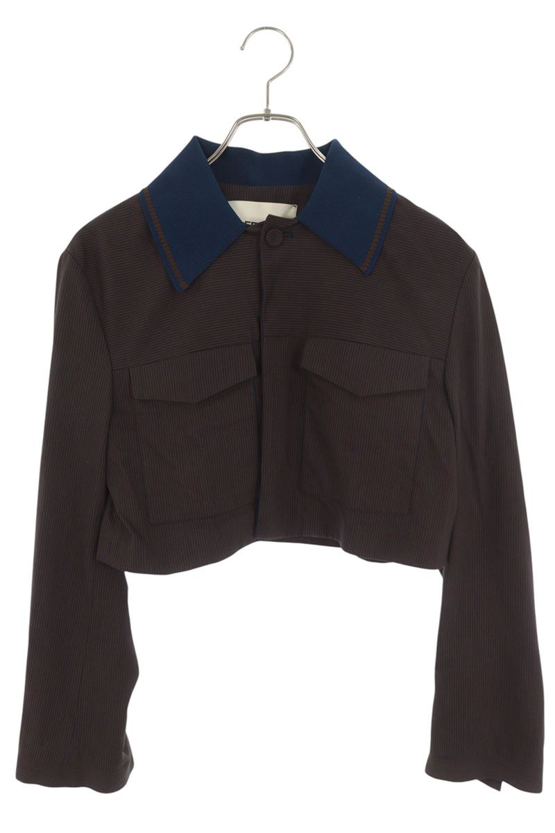 Fendi Cropped Blouson Brown Navy Rayon Wool Size 40