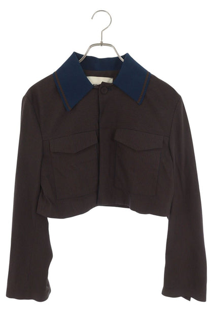 Fendi Cropped Blouson Brown Navy Rayon Wool Size 40