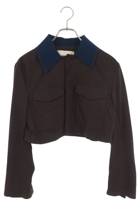 Fendi Cropped Blouson Brown Navy Rayon Wool Size 40