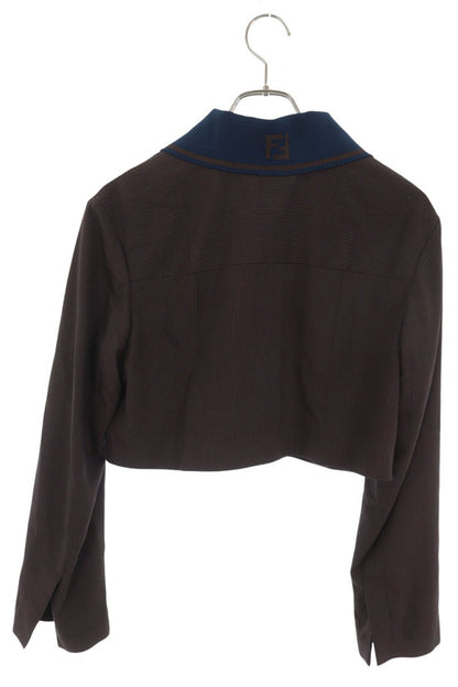 Fendi Cropped Blouson Brown Navy Rayon Wool Size 40