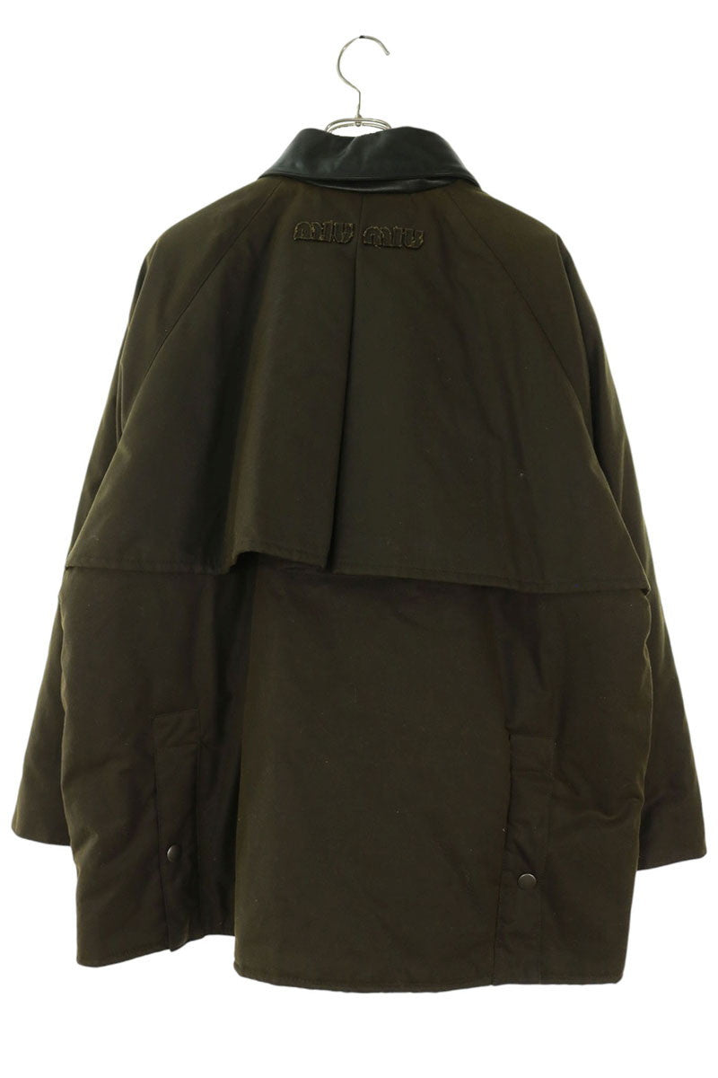 Miu Miu Waxed Padded Leather Trim Jacket Olive Size 36