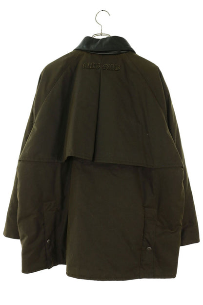 Miu Miu Waxed Padded Leather Trim Jacket Olive Size 36