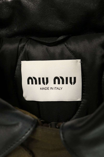 Miu Miu Waxed Padded Leather Trim Jacket Olive Size 36