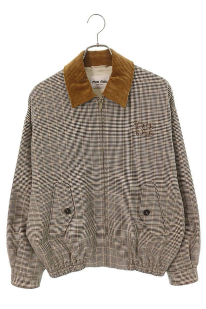 miumiu Check Wool Corduroy Collar Zip Jacket Size 36