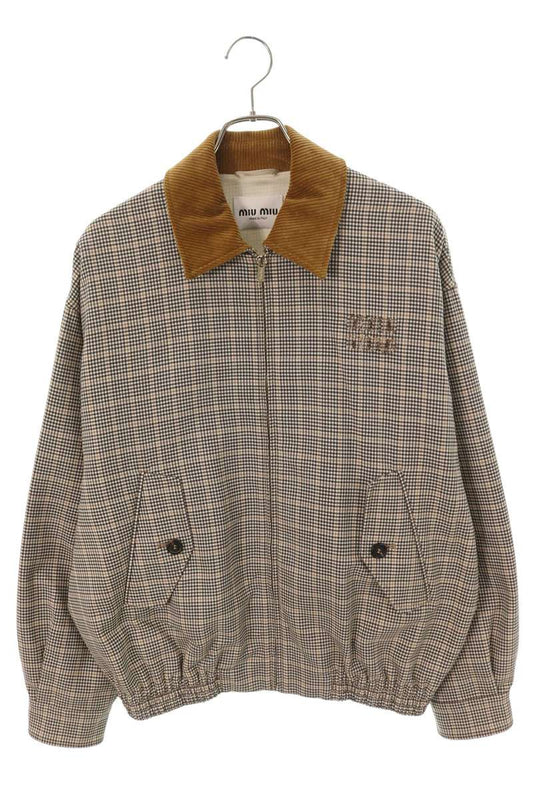 miumiu Check Wool Corduroy Collar Zip Jacket Size 36