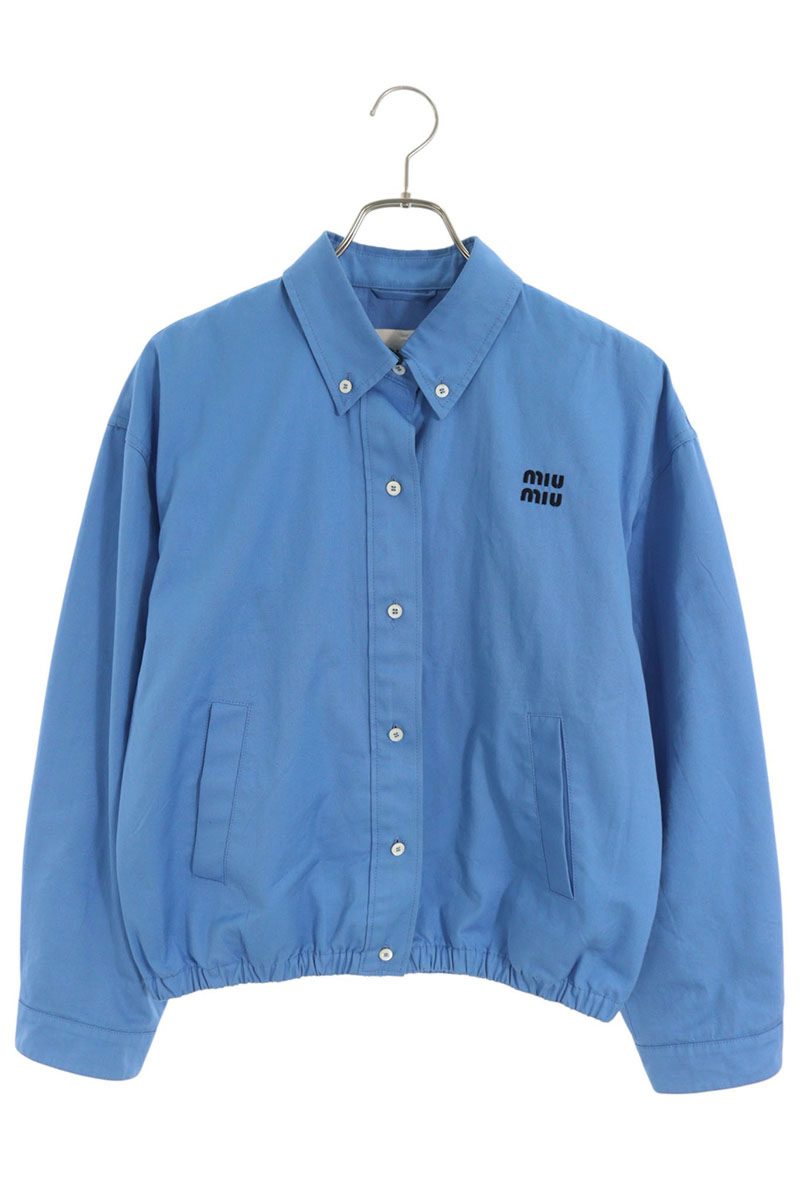 miumiu Blue Logo Embroidery Poplin Blouson Size 36