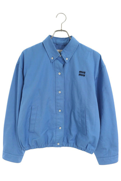 miumiu Blue Logo Embroidery Poplin Blouson Size 36