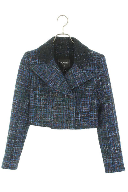 Chanel Blue Tweed Cropped Double Jacket Size 34
