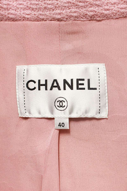 Chanel Pink Coco Mark Button Tweed Jacket Size 40