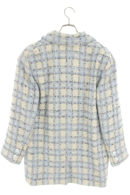 Chanel Sequined Tweed Check Jacket Light Blue White Size 36