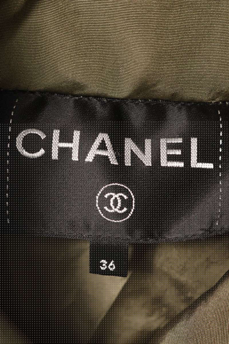Chanel Coco Mark Button Silk Jacket Khaki Size 36