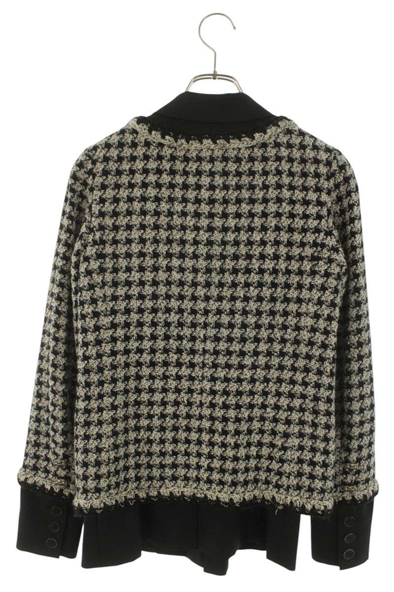 Chanel Black White Houndstooth Layered Tweed Jacket Size 34