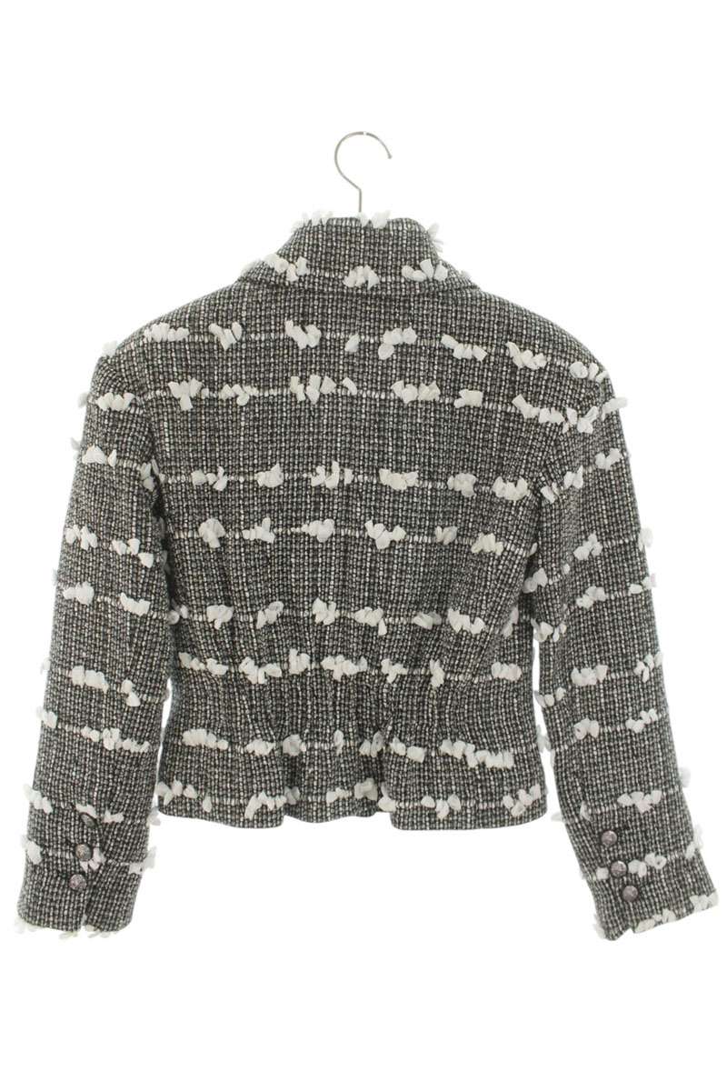 Chanel Ribbon Trim Tweed Jacket Black White Size 36